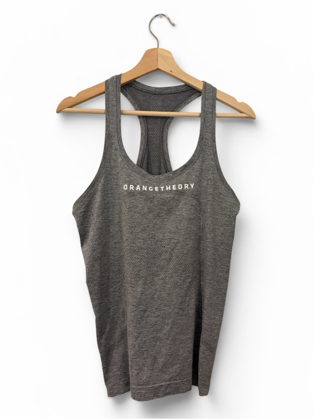 Lululemon Swiftly Tank Top Gray Size 8 Gray Racerback Orange Theory Logo Workout
